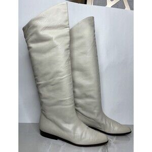 Alberto D. Molina Italy Low Heel Knee High Tall  Boots Off White Leather 7.5 B